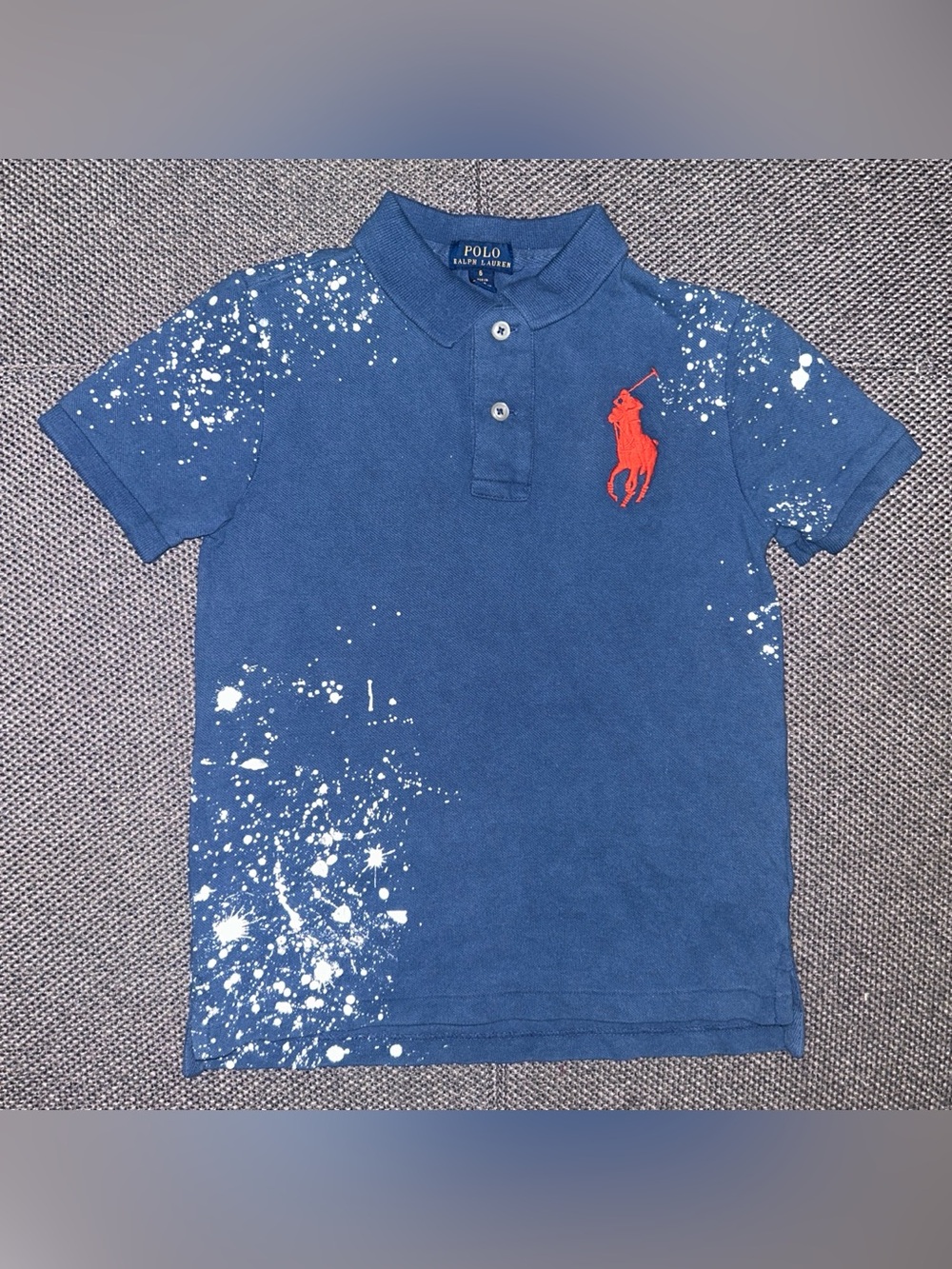 Polo Ralph Lauren Boys Blue Big Pony Polo Shirt with Paint Splatter Design